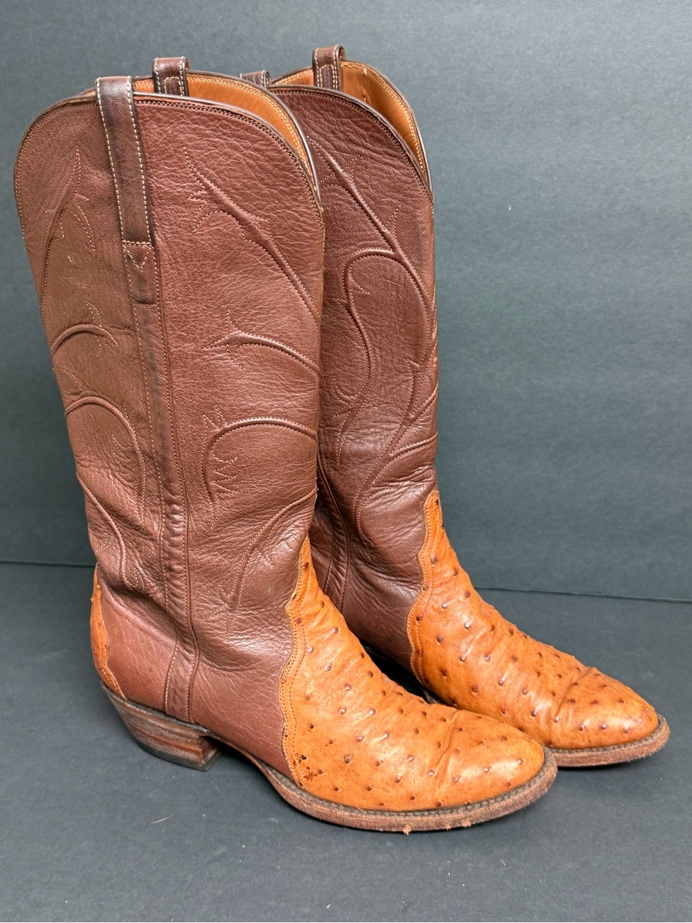 Vintage LUCCHESE Full Quill Ostrich Boots 6.5 B Women's Cowgirl Western Pull On